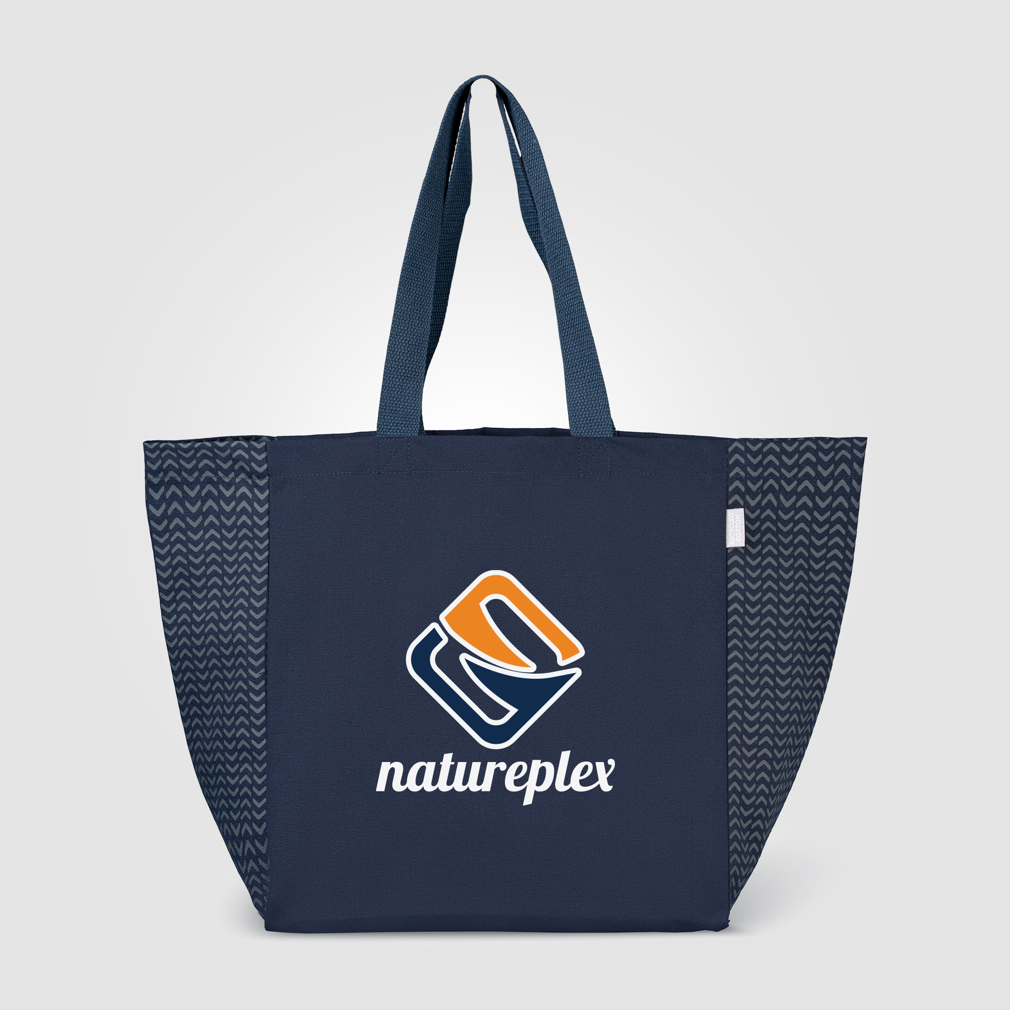 Sac cabas en coton recyclé à motif chevron personnalisable Toronto Bleu marine